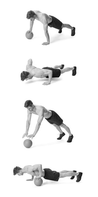 Alternating-arm push-ups on plate exercise